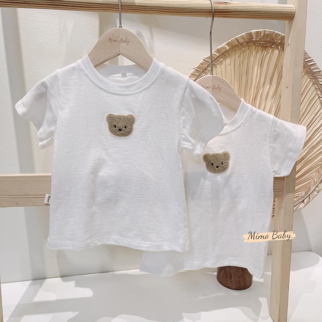 Áo cotton xước, áo cộc tay đính gấu thêu dễ thương cho bé Mimo Baby QA30