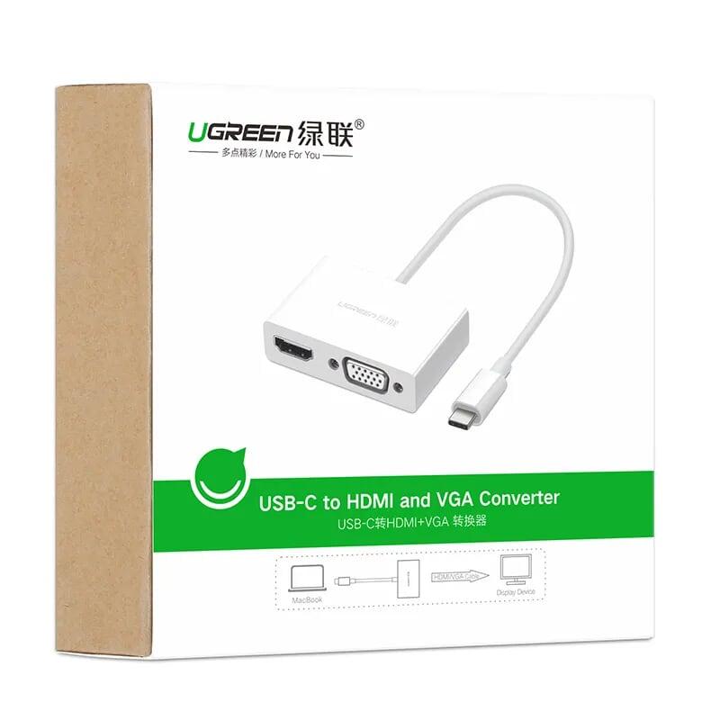 Ugreen UG30843MM123TK 15CM màu Trắng Bộ chuyển đổi TYPE C sang HDMI + VGA vỏ bọc nhựa ABS - HÀNG CHÍNH HÃNG