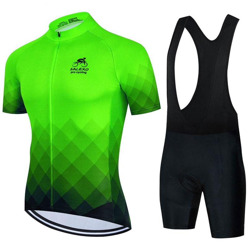 2023 Đội SALEXO Bộ Quần Áo Đạp Xe Jersey Thoáng Khí Nam Mới Áo Sơ Mi Tay Ngắn Xe Đạp Yếm Quần Short 19D Miếng Gel Mùa Hè xe Đạp Quần Áo Color: 8 Size: XS