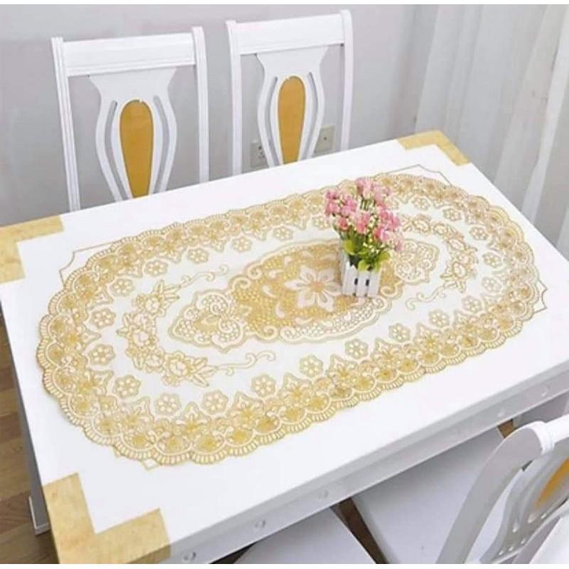 KHĂN TRẢI BÀN PHỐI REN TINH TẾ MẪU TRÒN VÀ VUÔNG 1M2*60CM