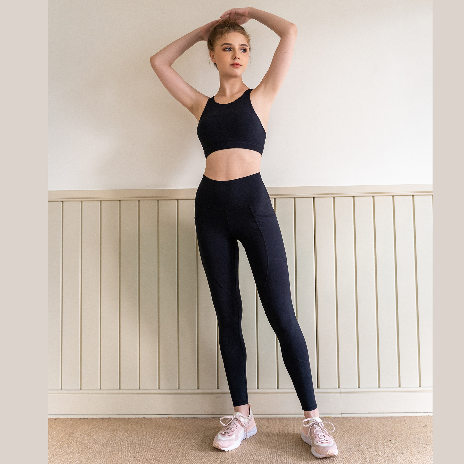 Set đồ tập Yoga Gym thiết kế cao cấp Hibi Sports Áo 2 dây cổ yếm - Quần lưng cao nâng mông tôn dáng H110 - Áo có mút nâng ngực