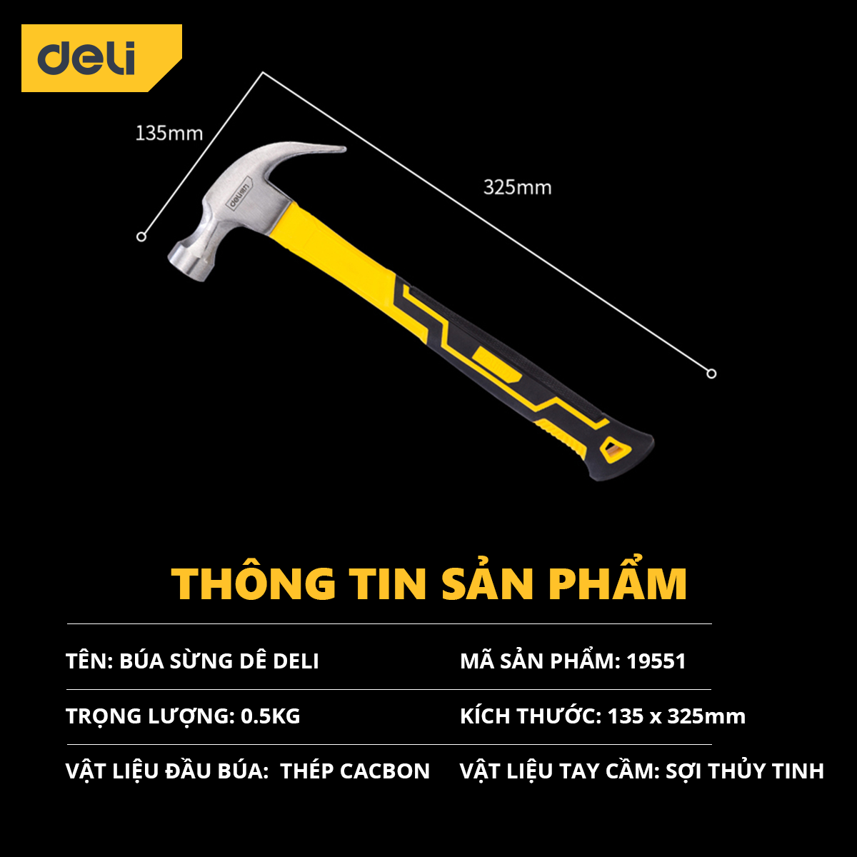 Búa Lùn Nguyên Khối Deli Chính Hãng - Đóng Đinh, Nhổ Đinh Dễ Dàng, Tiện Dụng - Nhỏ Gọn, Tay Cầm Bọc Cao Su - DL441008