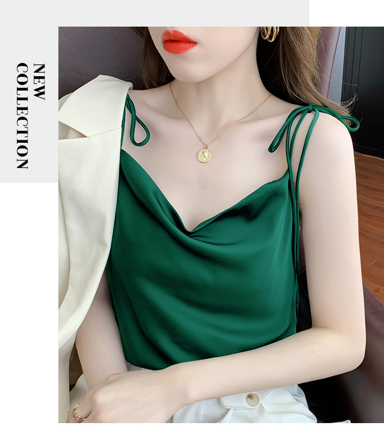 Áo 2 dây cổ đổ cột nơ xinh xắn mặc trong vest, blazer vải lụa satin cao cấp mịn, mát