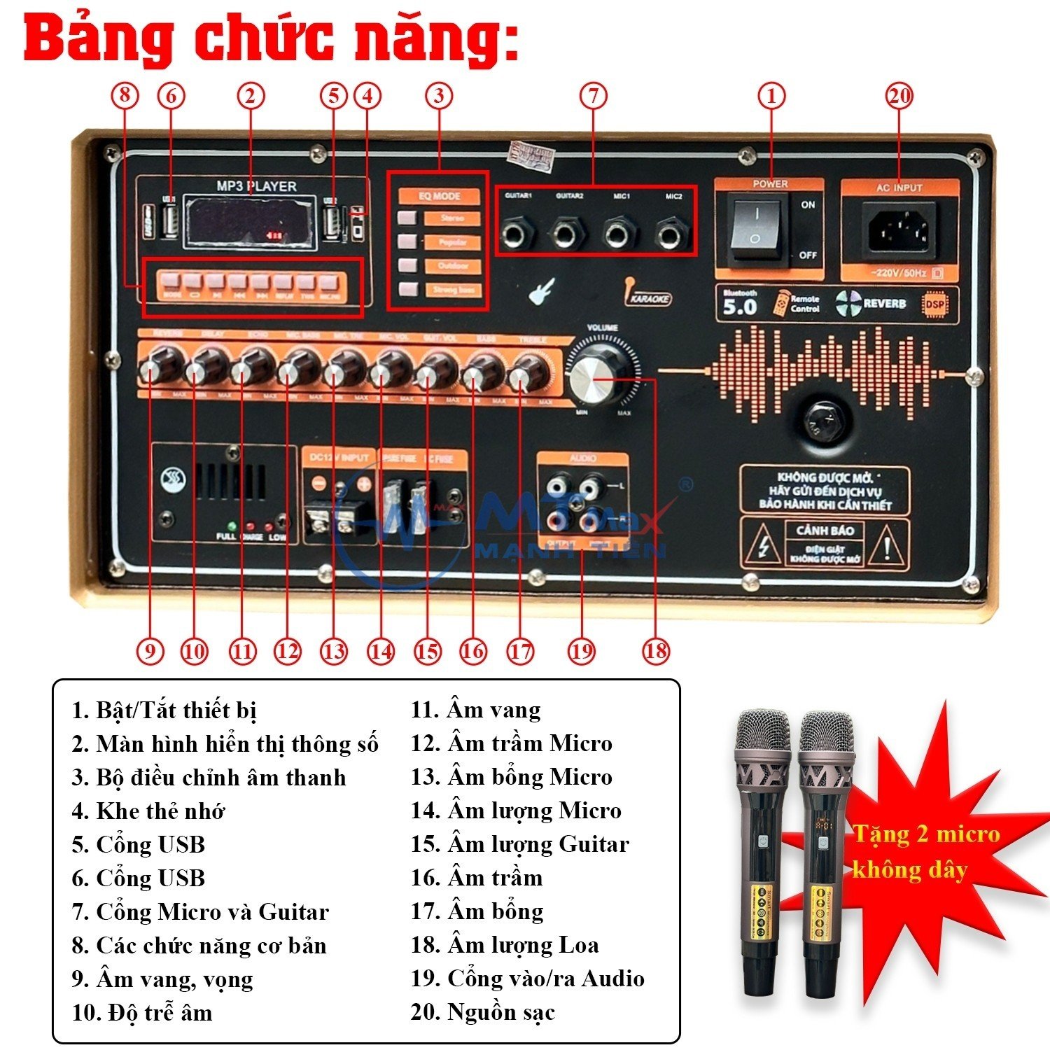 Loa Kéo Karaoke BK48- Công Suất Mạnh Mẽ 1000W, Bass Siêu Khủng 50cm Siêu Trầm, Tặng Kèm 2 Micro Không Dây Thông Minh,Bảo Hành 12 Tháng, Hàng Chính Hãng