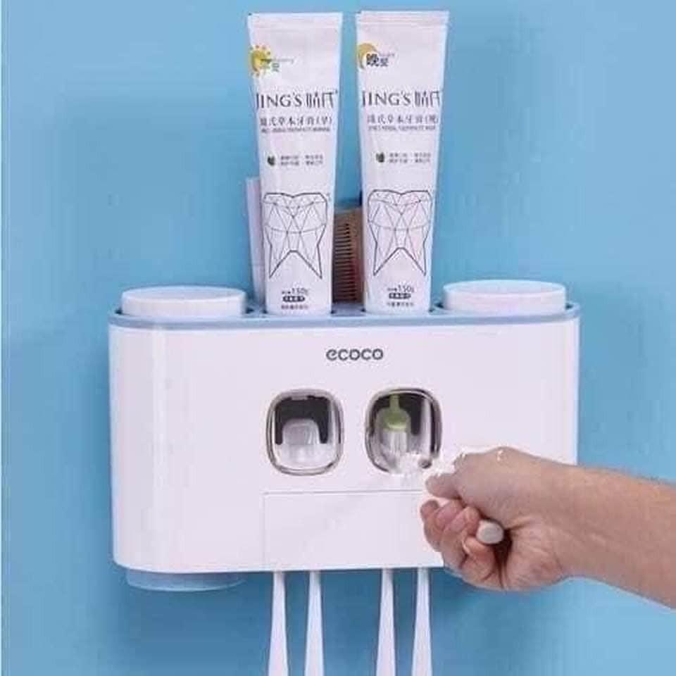 Bộ Nhả Kem Đánh Răng Tự Động, Kệ Để Đồ Phòng Tắm Cao Cấp - Bộ Treo Được 4 Cốc