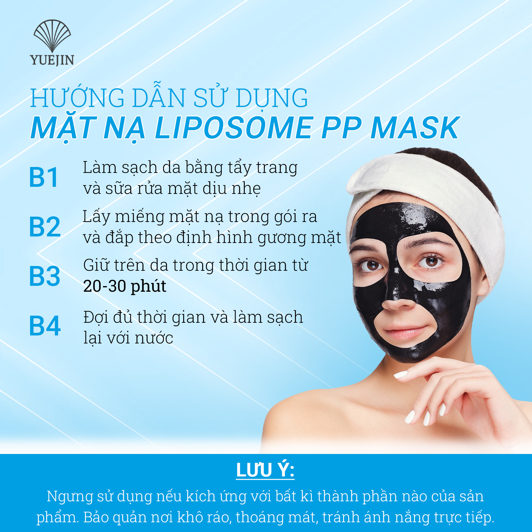 Combo 10 miếng mặt nạ Đen phục hồi da Liposome PP Yuejin - Mặt nạ nuôi dưỡng tế bào, phục hồi nhanh, cấp ẩm, tái sinh cho da