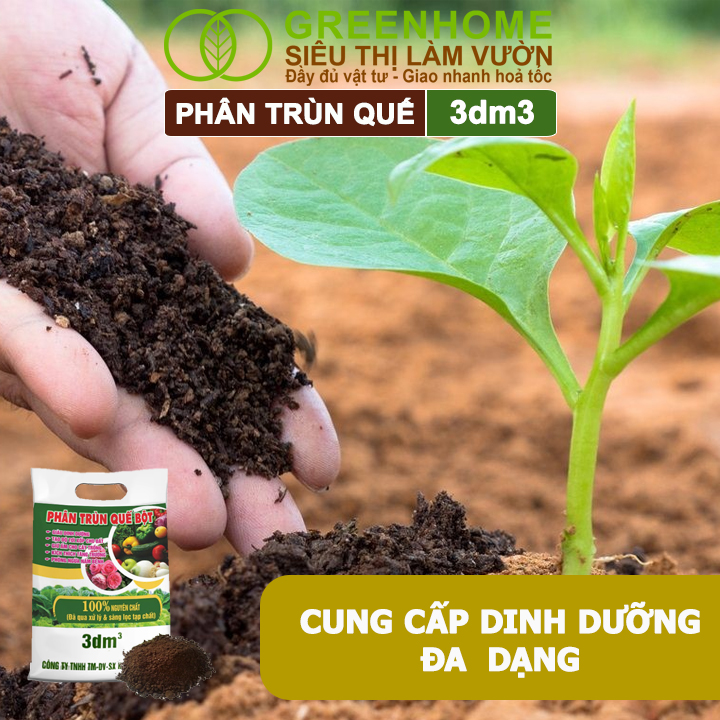 Phân Trùn Quế Bột Greenhome, Bao 3dm3, Nguyên Chất, Bổ Sung Dinh Dưỡng, Cải Tạo Đất