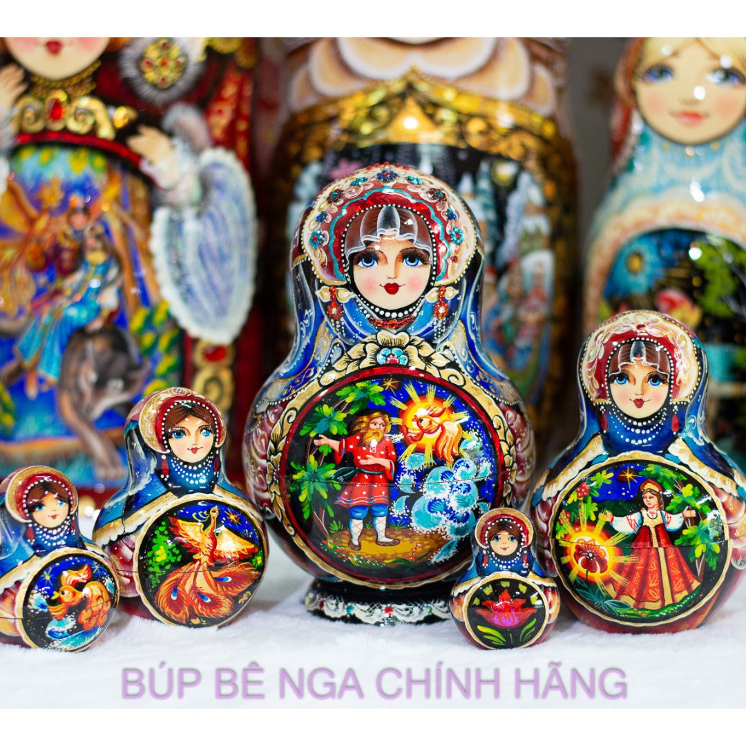 BỘ BÚP BÊ NGA MATRYOSHKA CAO CẤP 5 LỚP 15CM "CỔ TÍCH ÔNG LÃO ĐÁNH CÁ VÀ CÁ VÀNG" CỰC ĐẸP VÀ SANG TRỌNG