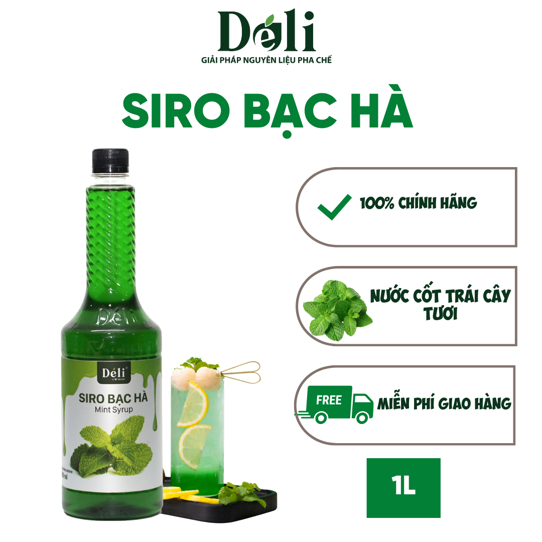 Siro Déli Vị Bạc Hà - Chai 1L, Hàng Chính Hãng, Dùng Pha Chế Trà Trái Cây, Đá Bào				