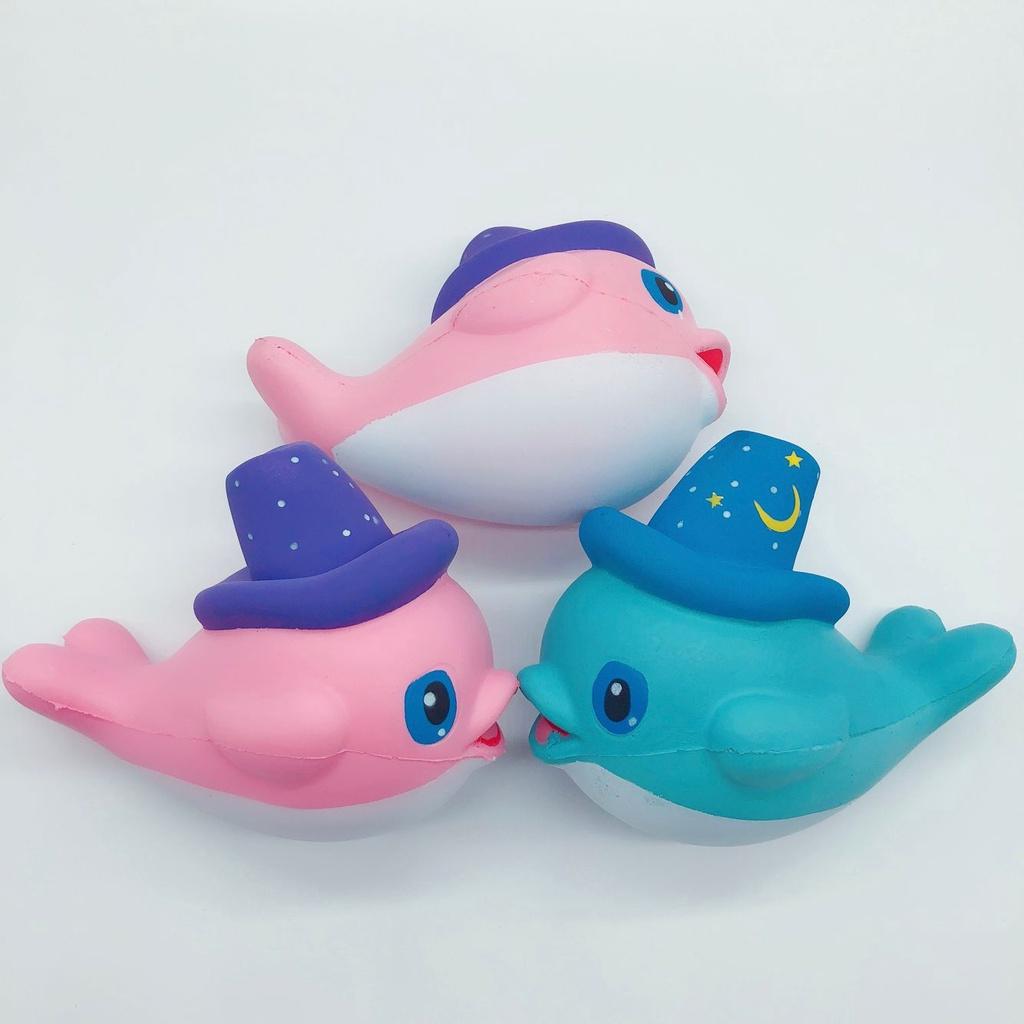 Squishy Lớn JUMBO Hình cá heo đội mũ Đồ Chơi Xốp Giảm Stress Hình mềm mịn dễ Thương đàn hồi Cho Bé