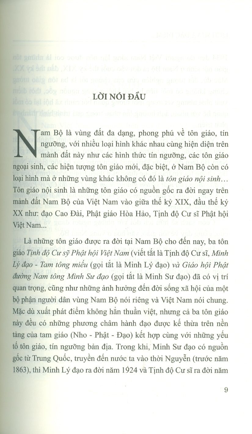 Lịch Sử Và Đặc Điểm Của Một Số Tôn Giáo Ở Nam Bộ (Tịnh Độ Cư Sỹ Phật Hội Việt Nam; Minh Lý Đạo - Tam Tông Miếu; Giáo Hội Phật Đường Nam Tông Minh Sư Đạo)