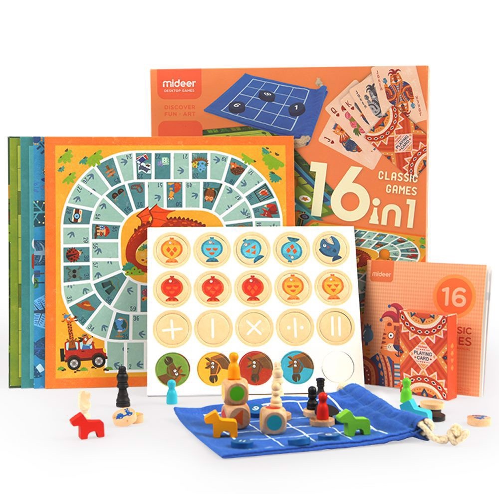 Bộ đồ chơi 16 trong 1 tổng hợp các loại cờ - chính hãng Mideer Classic Games 16 in 1 MD2038