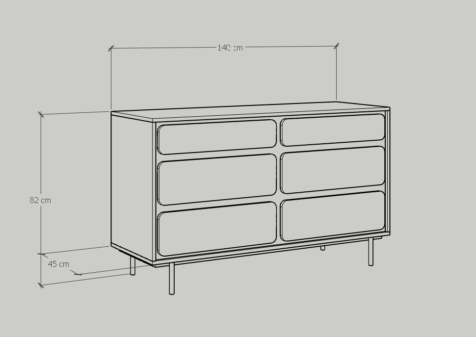 SWEETY, Tủ đựng đồ 6 ngăn kéo - chân sắt, 140cm x 45cm x 82cm , THK_081