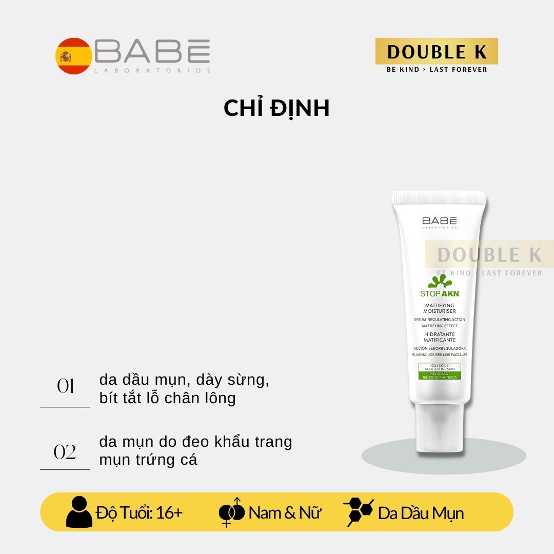 Kem Dưỡng Cho Da Dầu Mụn BABE Stop AKN Mattifying Moisturiser - Kiềm Dầu, Giảm Mụn - Double K