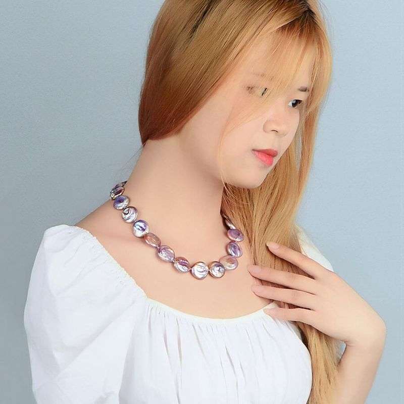 Vòng Cổ Ngọc Trai Tự Nhiên Baroque Cao Cấp - Chuỗi đơn đồng Xu - Trang Sức Cô Tấm - COIN PEARL - CTJ4708