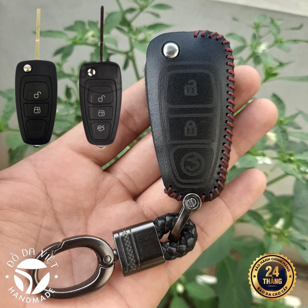 Bao da chìa khoá ôtô Ford Ranger XLS, XLT 2014-2017, Ecosport, Mazda BT50 chìa gấp nhỏ_Da bò thật - Khắc tên SĐT,