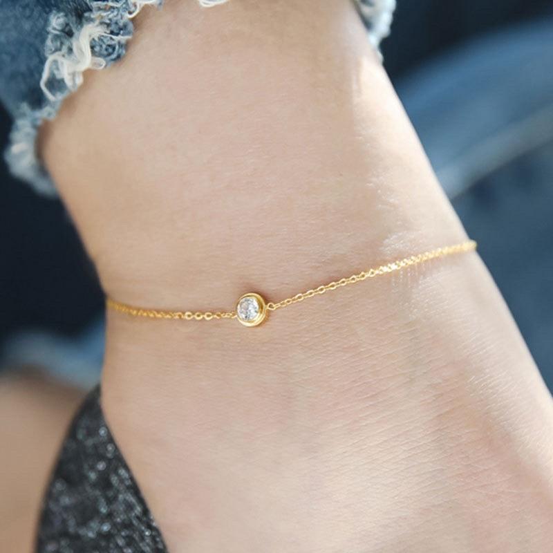 A16 Lắc chân nữ titan không đen mảnh một viên ngọc sáng đẹp Ring House