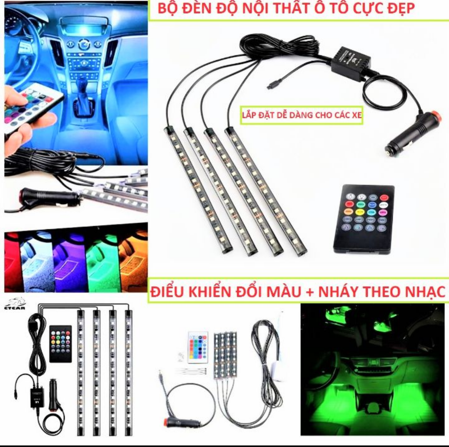 BỘ 4 THANH ĐÈN LED TRANG TRÍ XE MÁY VÀ XE HƠI ÔTÔ NHIỀU MÀU SẮC CÓ ĐIỀU KHIỂN TỪ XA NHIỀU CHỨC NĂNG CỰC ĐẸP