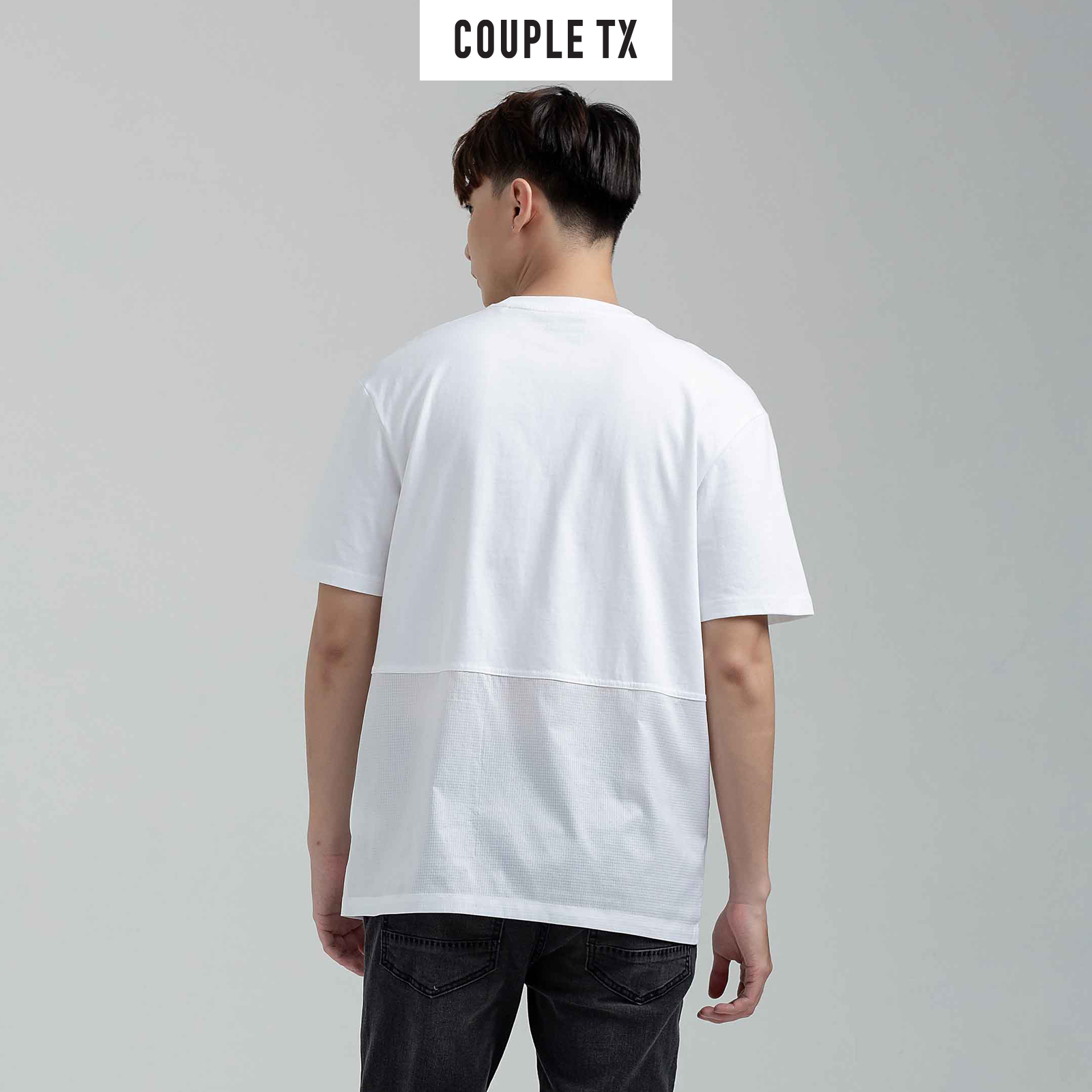 COUPLE TX - Áo thun Nam Cotton Phối dù nửa thân MTS 1164