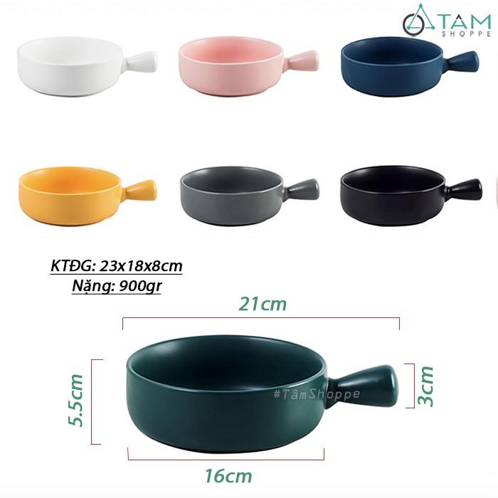 Chảo gốm sứ cao cấp tròn có tay cầm trơn màu Nordic Style
