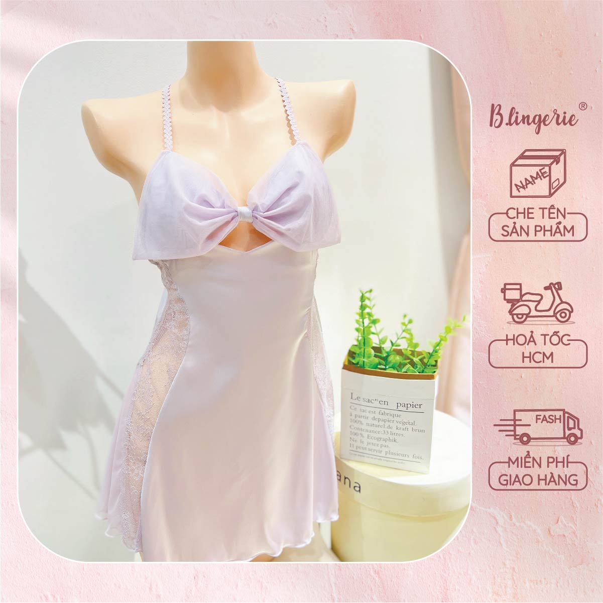 Váy Ngủ Nơ Hai Dây Dễ Thương - B.Lingerie