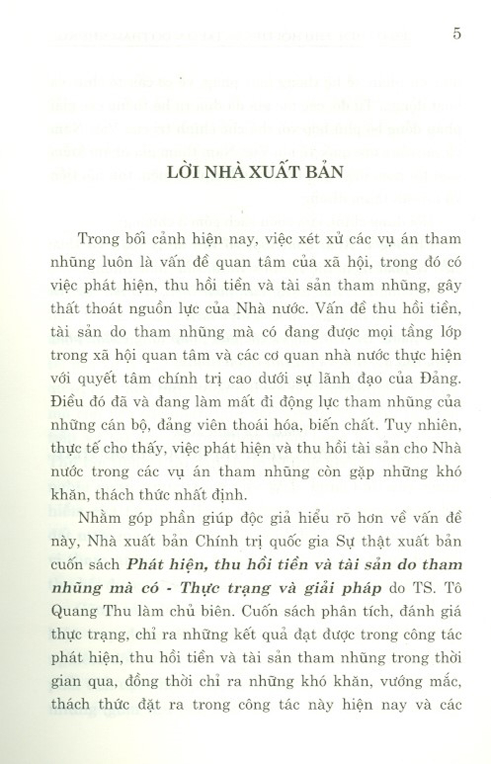 Phát Hiện, Thu Hồi Tiền Và Tài Sản Do Tham Nhũng Mà Có – Thực Trạng Và Giải Pháp