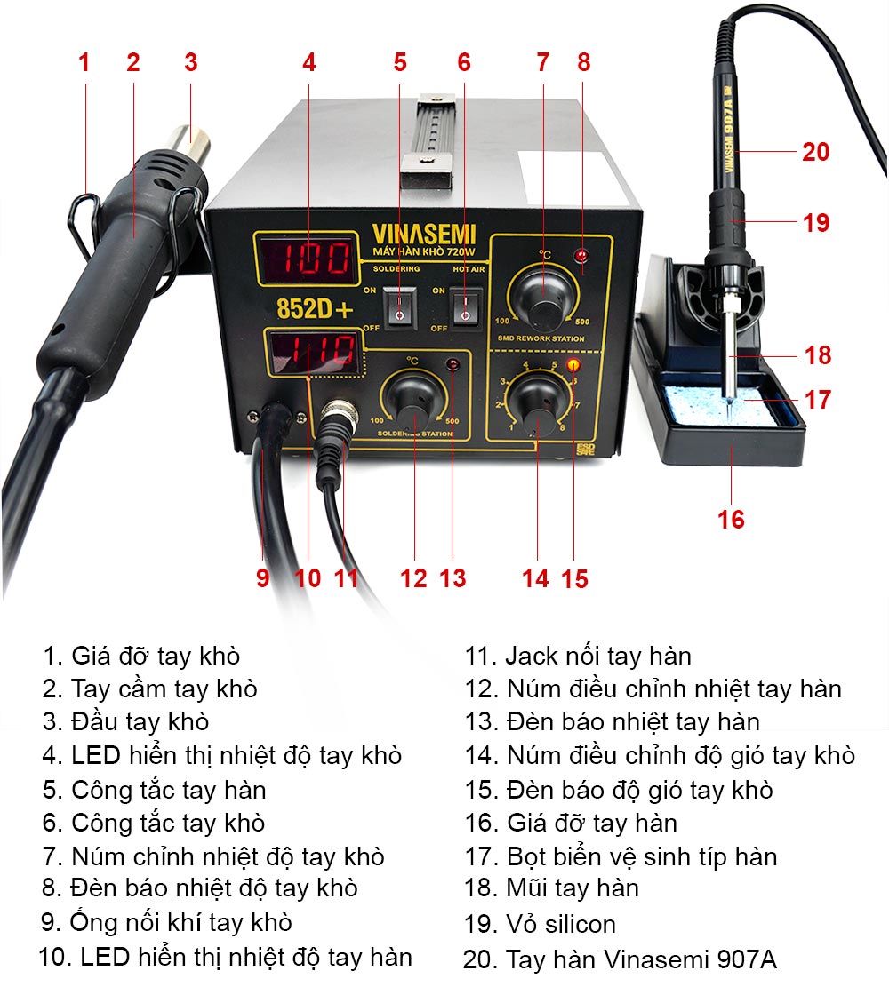 Vinasemi 852D+ Máy Hàn Khò 720W