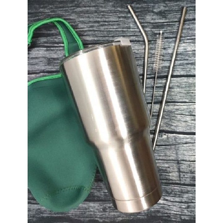Combo Ly Giữ Nhiệt Tặng Kèm Ống Hút Inox + Túi Giữ Nhiệt + Nắp Chống Tràn + Cây Cọ Rửa