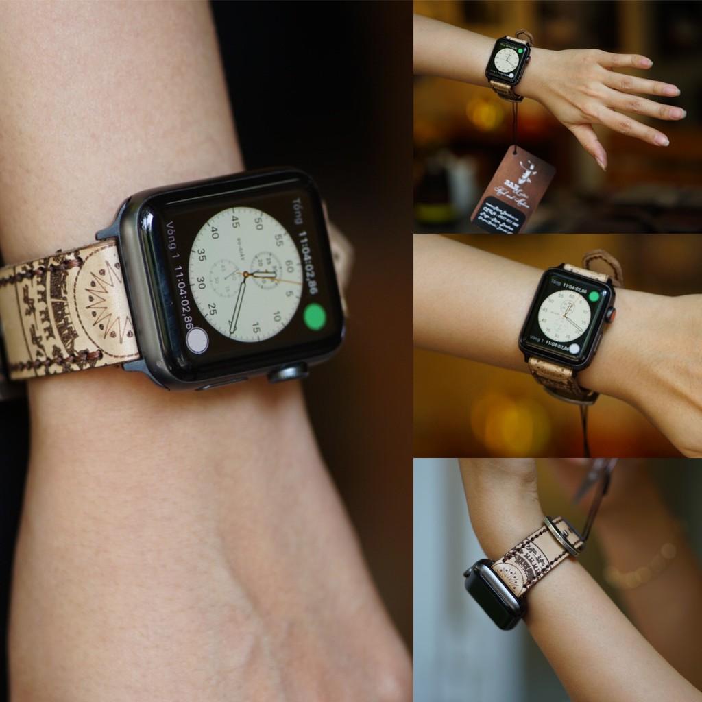 DÂY APPLE WATCH - DA BÒ THẬT THUỘC THẢO MỘC VEGTAN HỌA TIẾT TRỐNG ĐỒNG - CHÍNH HÃNG RAM LEATHER