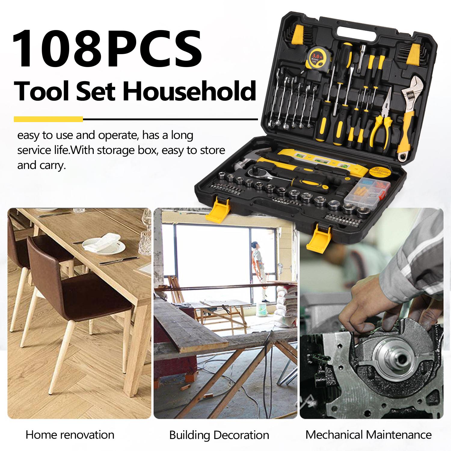 108pcs Tool Set Household Hardware Hand Tools Combination Auto Repairing Kit Tool Box