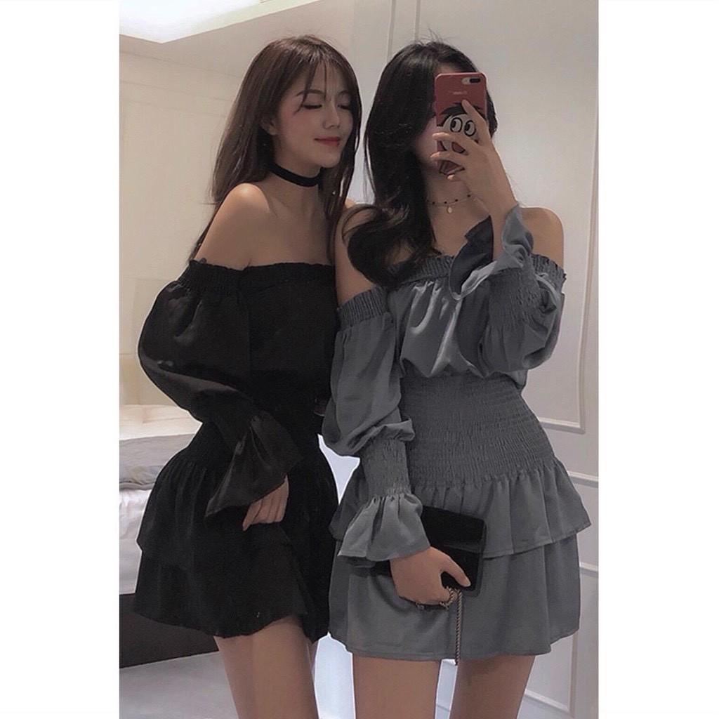 Đầm trễ vai phối bèo nhún eo tôn dáng