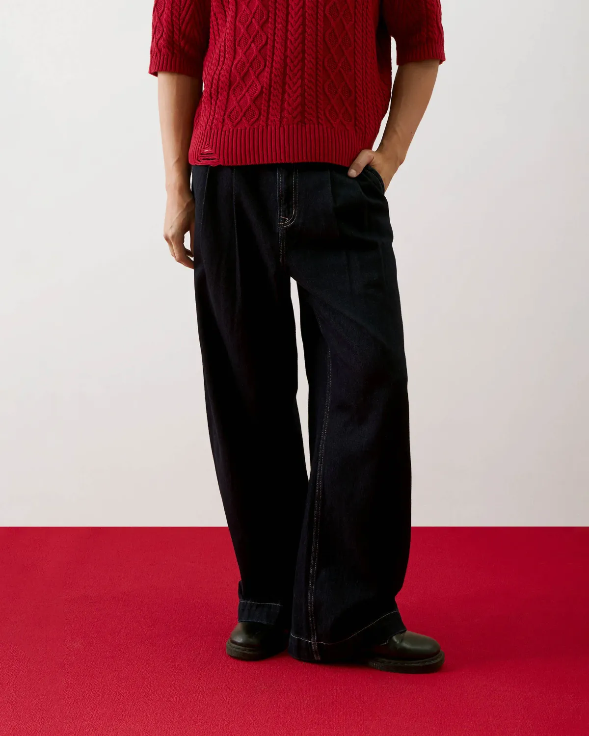 Quần Denim Nam Navy Xếp Ly Form Baggy - ROUTINE 10F25DPA031