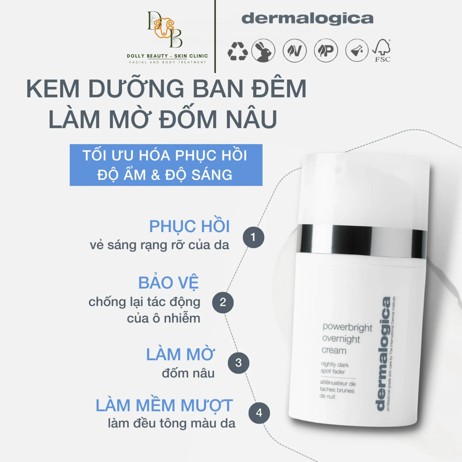 Kem dưỡng ban đêm dành cho da có sắc tố POWERBRIGHT OVERNIGHT CREAM của Dermalogica - Dolly Beauty