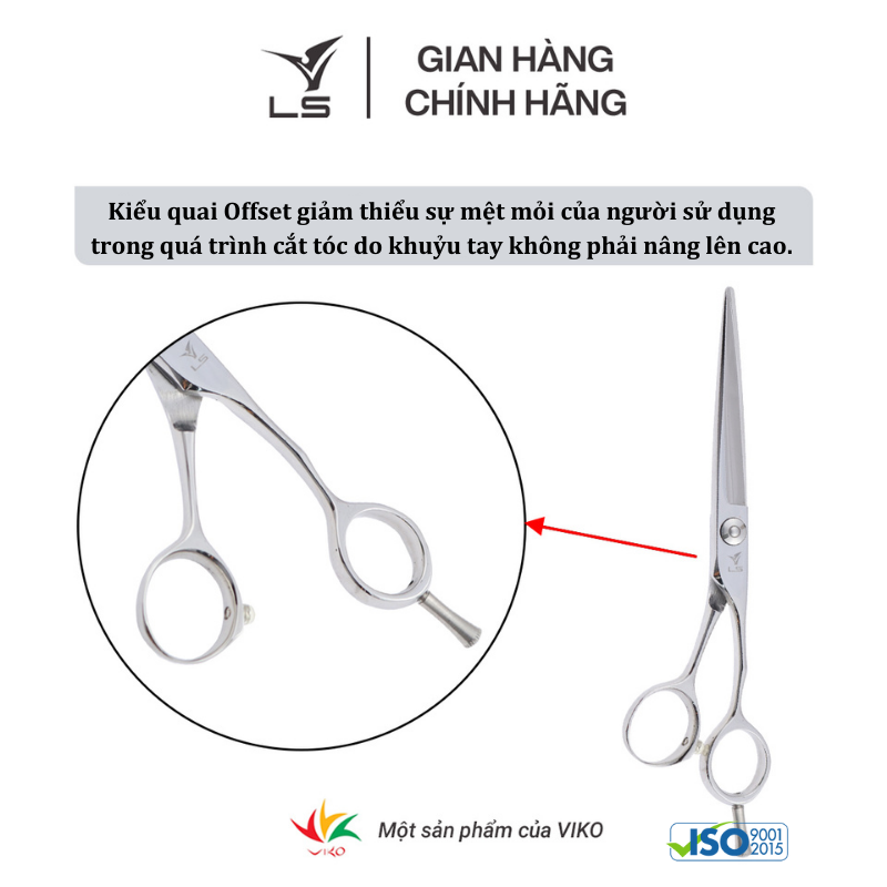 Kéo cắt tóc LS JP-601 lưỡi thẳng quai offset phẳng đỡ ngón tháo rời-tặng bao da và bộ vệ sinh kéo