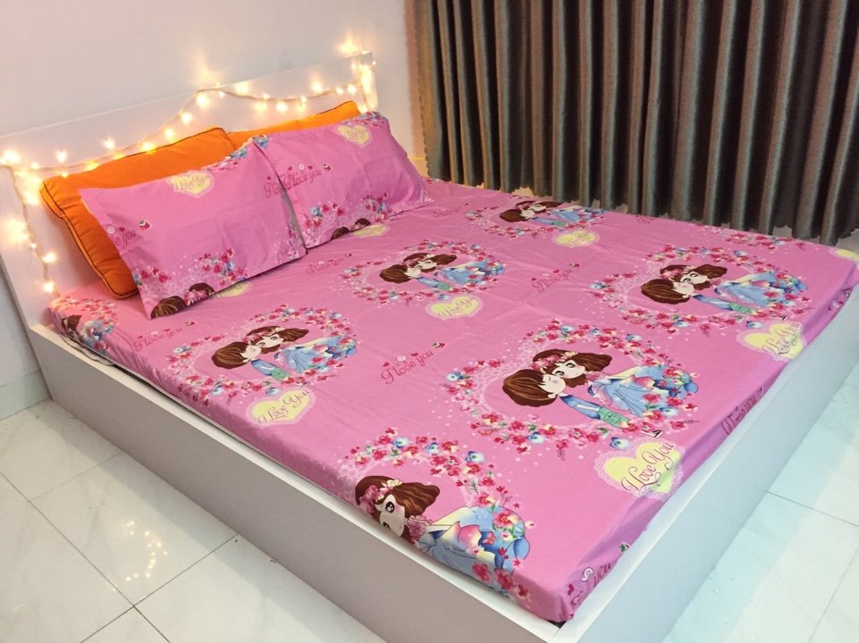 Set 3 món ga gối Poly cotton PL2 Tình nhân Kiss + Tặng 1 vỏ gối ôm