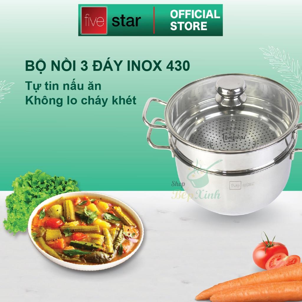 Bộ nồi xửng hấp 3 đáy từ inox 430 cao cấp  Standard nắp kính 24cm  , dùng được mọi bếp