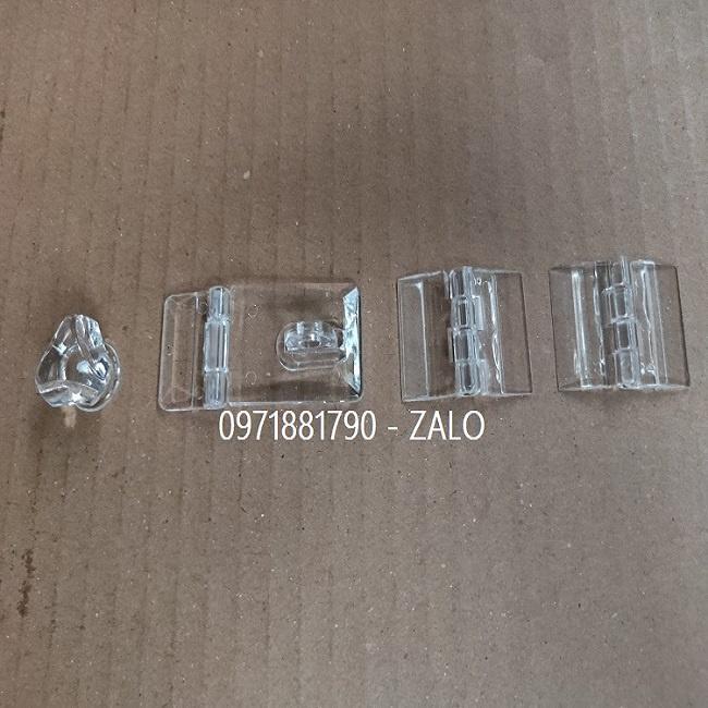 Bản lề mica - khóa mica - tay cầm mica - keo dính mica trong