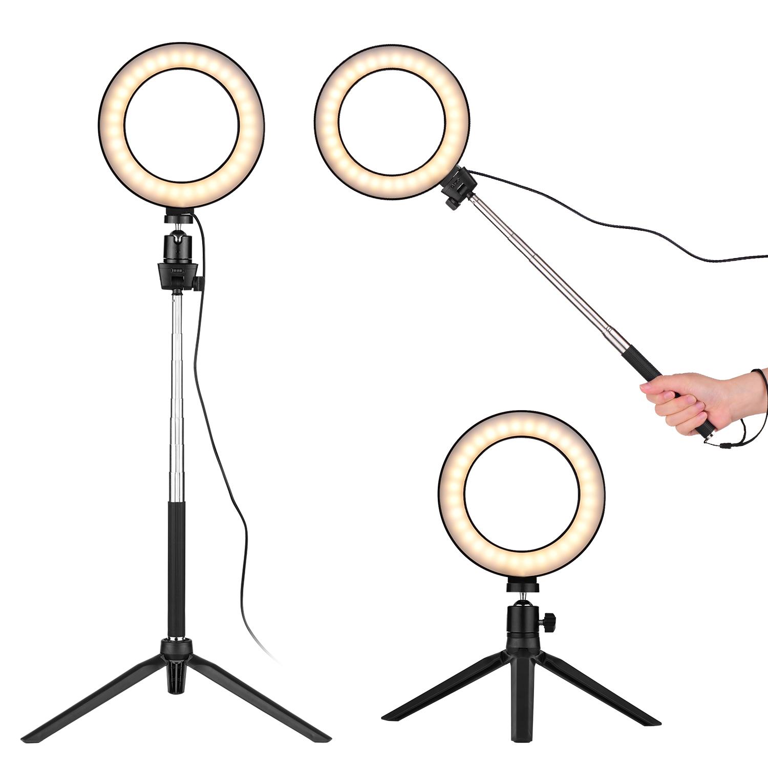 Đèn vòng LED chụp ảnh  nhỏ 6 inch có thể điều chỉnh độ sáng 3 chế độ - Hồng