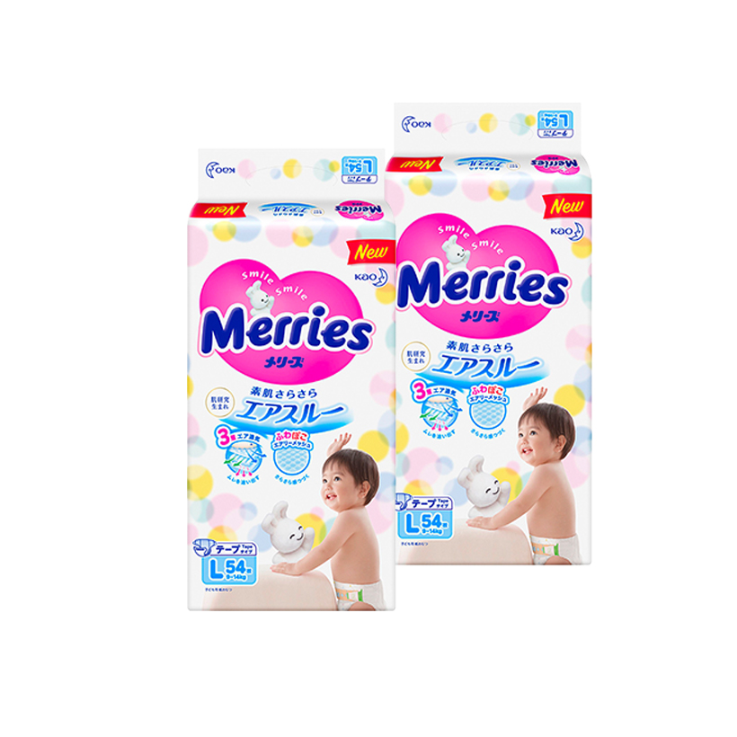 Combo 2 Tã/bỉm dán Merries size L - 54 miếng