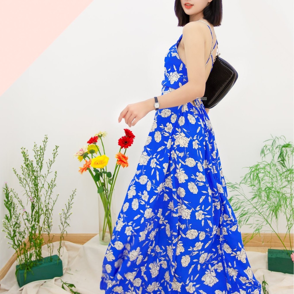 HEYLALA - Đầm maxi dây chéo lưng nữ đi biển