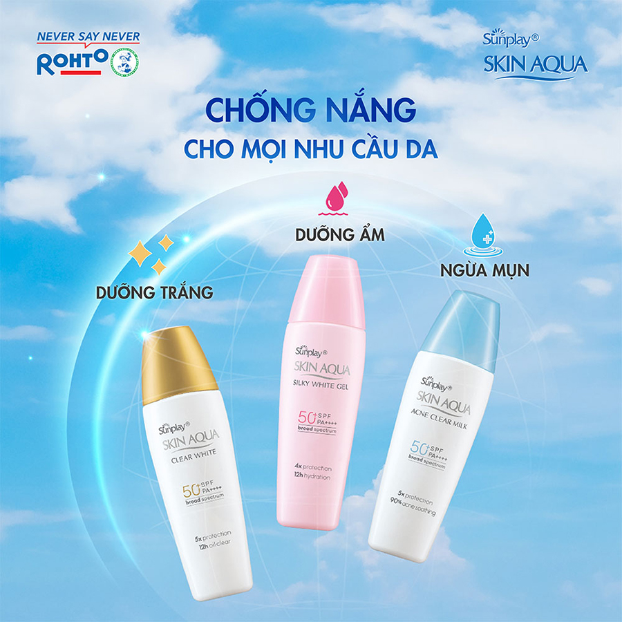 Kem chống nắng Skin Aqua dưỡng trắng, kiểm dầu, dùng hàng ngày dạng sữa Sunplay Skin Aqua Clear White Eco Việt Nam SPF50, PA++++ 55g