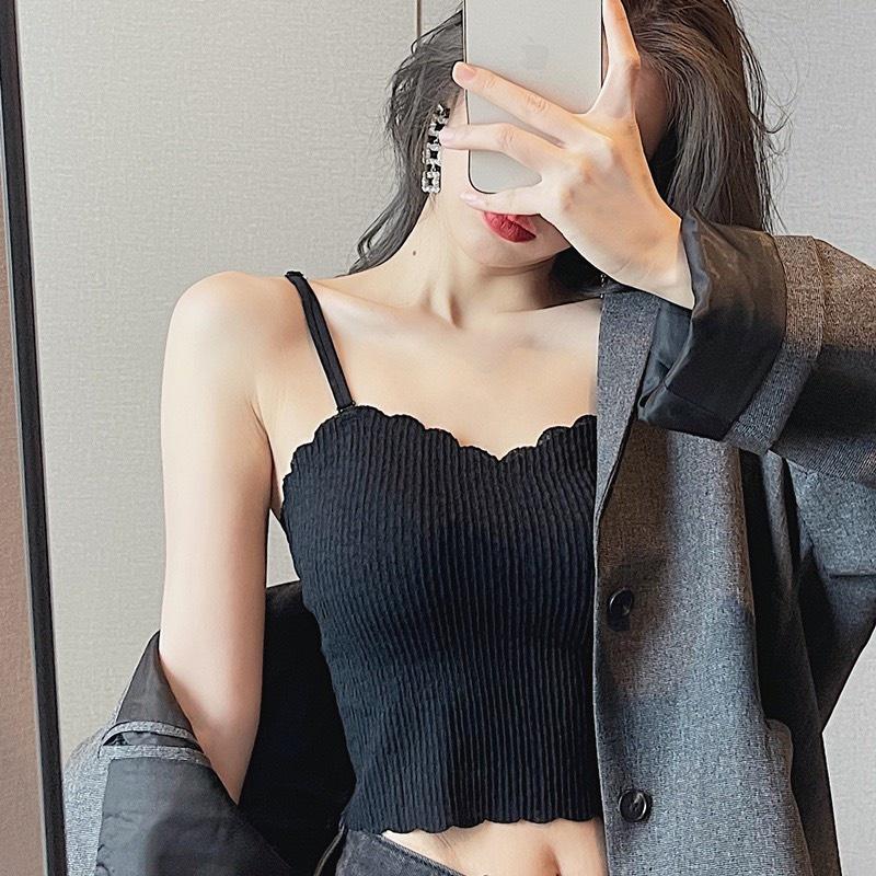 Áo bra Áo lót ngực nữ cotton len tăm viền hoa hai dây siêu mảnh sexy kèm mút ngực Pasana0206