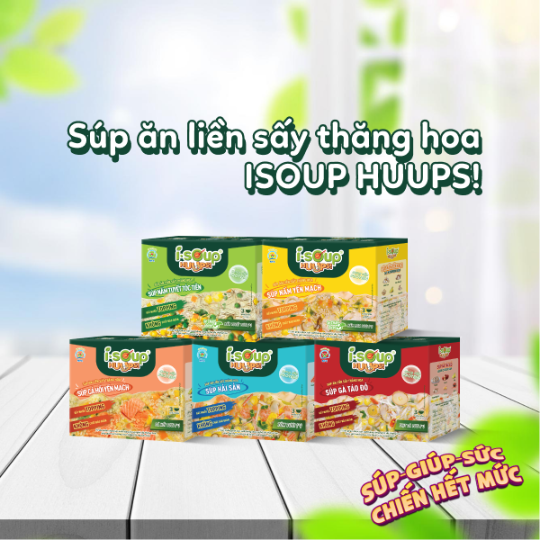 Súp Nấm Yến Mạch Ăn Liền ISOUP HUUPS Ngon,Dinh Dưỡng,Tiện Lợi (Hộp X 3 Viên) - Súp Ăn Liền Sấy Thăng Hoa