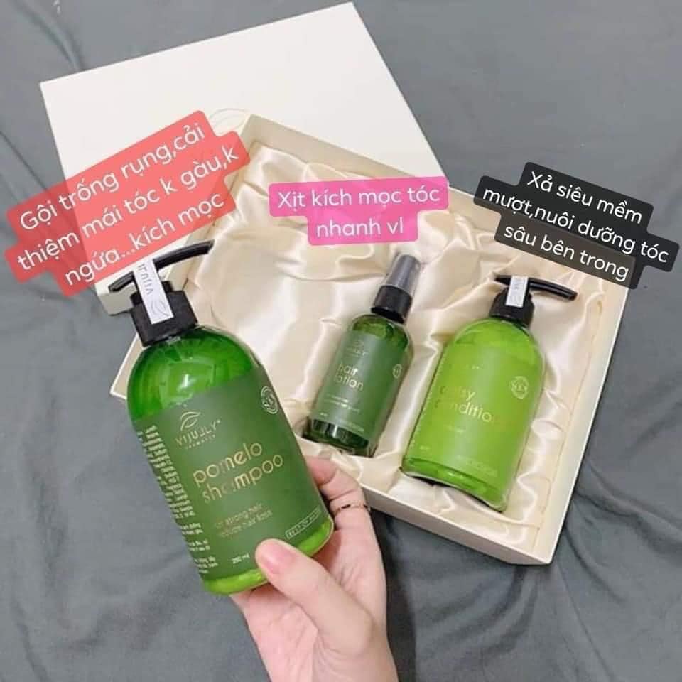 Combo tinh dầu dưỡng tóc ,dầu gội bưởi, dầu xả hoa cúc phục hồi tóc hư tổn suôn mượt tóc Vi Jully