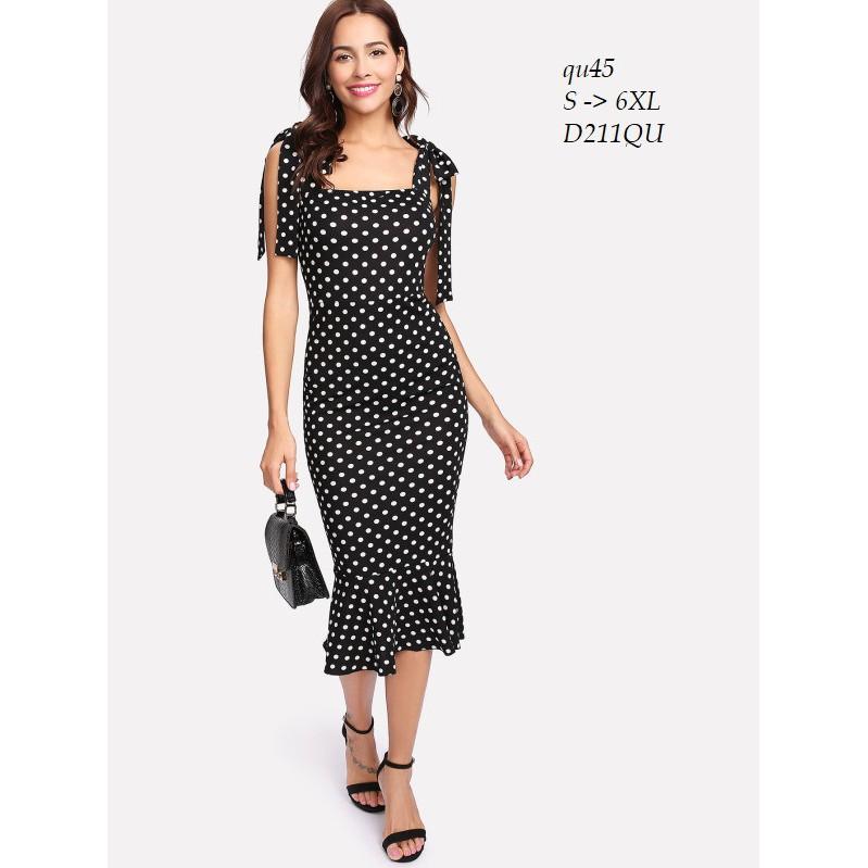 DRESS134 ĐẦM ÔM BODY CHẤM BI ĐUÔI CÁ