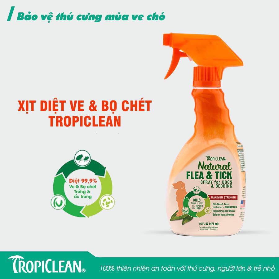 XỊT DIỆT VE, BỌ CHÉT TRÊN CHÓ VÀ Ổ CHÓ (TROPICLEAN, MỸ)