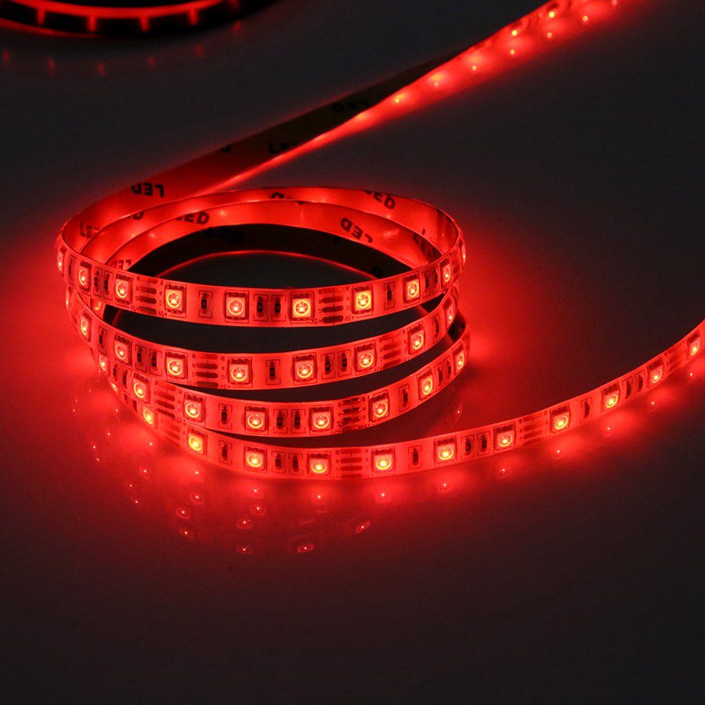 Cuộn led dây dán dài 5m 5050 - 12V màu sắc ánh sáng đỏ 300 bóng led - phủ nhựa ngoài trời