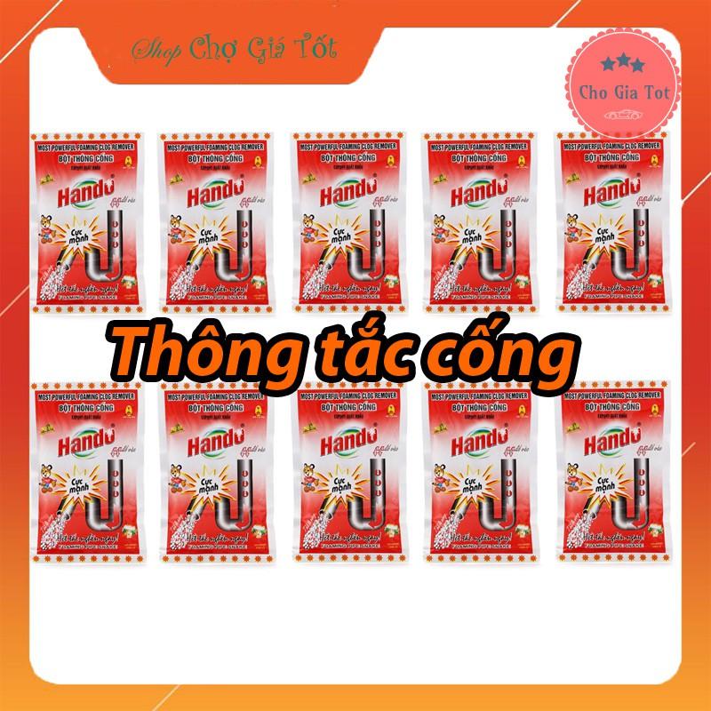 Bộ 10 gói bột thông tắc cống đường ống nước thải xuất khẩu Hando 100Gr