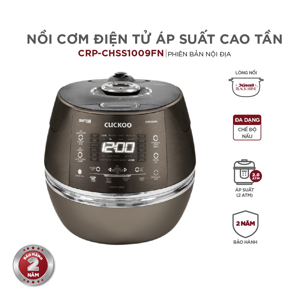 Nồi cơm điện tử áp suất cao tần Cuckoo 1.8L CRP-CHSS1009FN (Màu nâu) - Hàng chính hãng