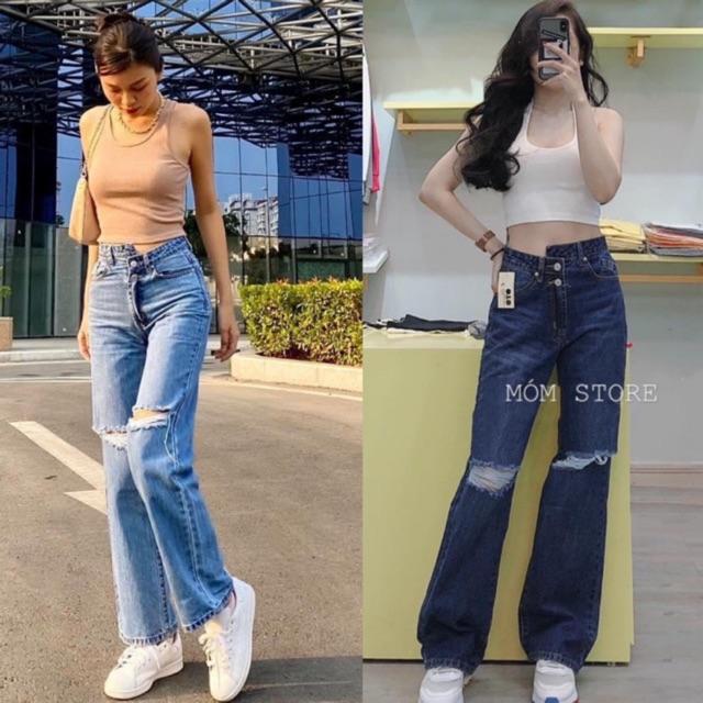 Quần Jean Culottes Lưng Cao Dáng Dài
